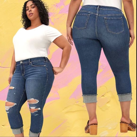 Torrid Medium Wash Eco Vintage Stretch Crop Boyfriend Jeans Size 22 NWT - Picture 2 of 14